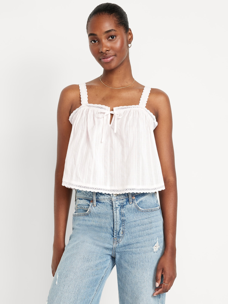 Sleeveless Textured-Dobby Top