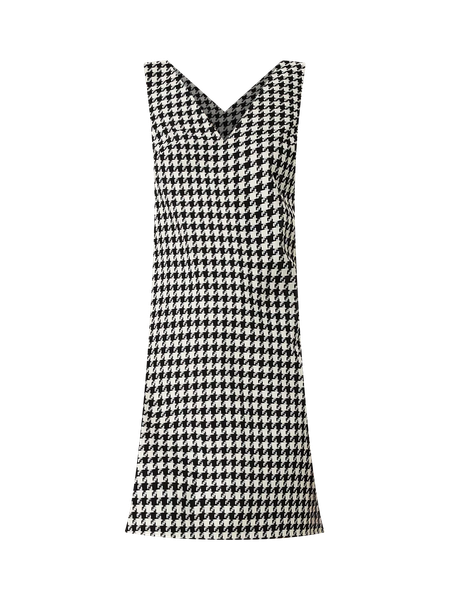 Houndstooth V-Neck Sleeveless Shift Dress