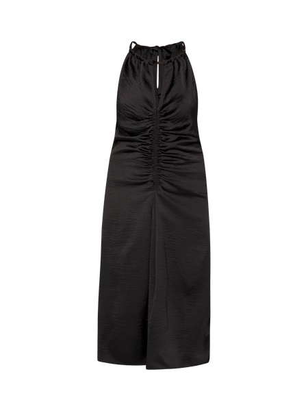 Petite Satin Halter Ruched Midi Dress
