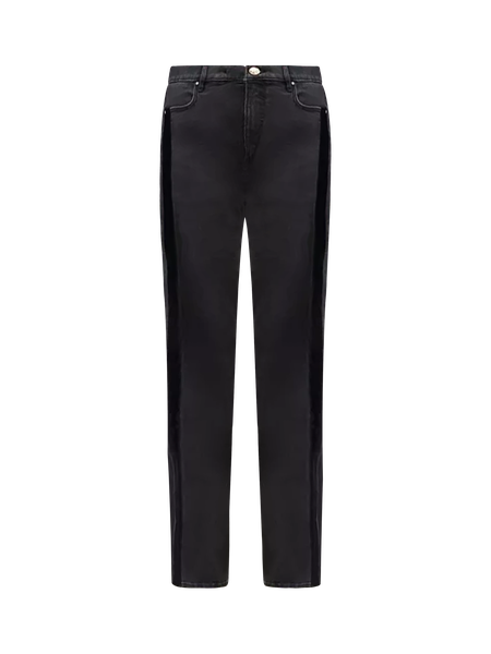 Velvet Stripe High Rise Wide Leg Jeans in Washed Black