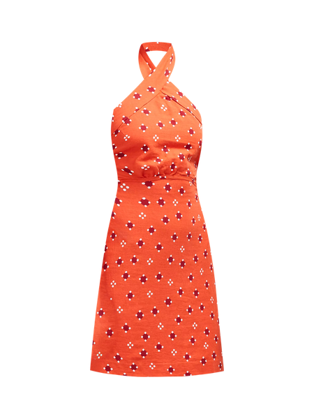Geo Linen Blend Halter Sheath Dress