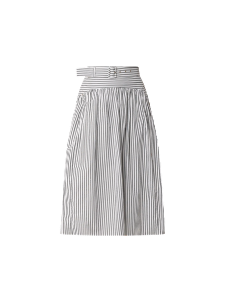 【Anyone more】[Belt SET] Appu Stripe Pleated Skirt Striped Belted Yoke Midi Skirt