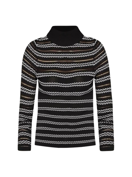 Black + White Rib Knit Mock Neck Sweater