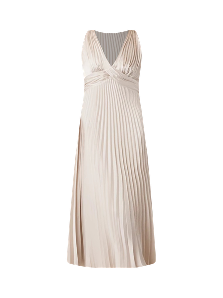 Petite Satin Pleated Midi Dress