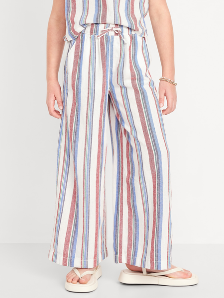 Printed High-Waisted Linen-Blend Wide-Leg Pants for Girls