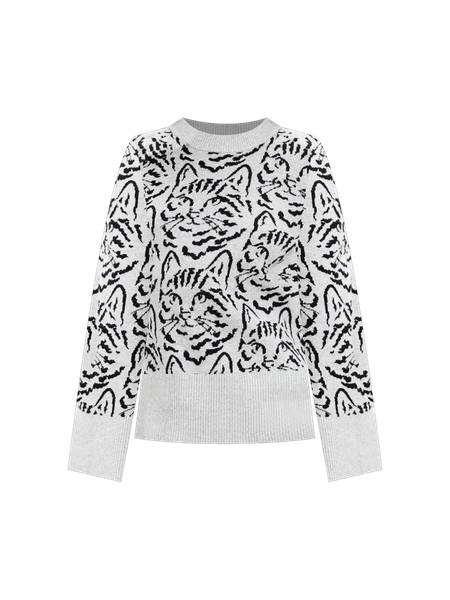 Tシャツ・カットソー +AMBLER+ Cat biting Cat pullover neck crew sweater knit gray AMBLER Cat Biting Cat Crew Neck Sweater – SeoulSeoul