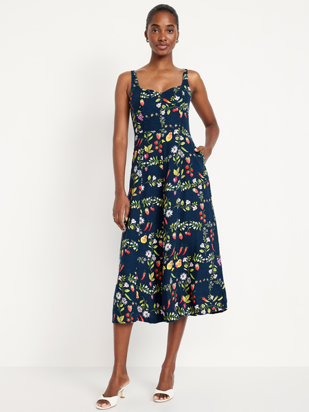 Fit & Flare Linen-Blend Midi Dress