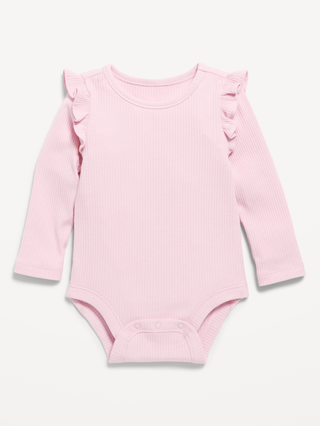 Long-Sleeve Ribbed Ruffle-Trim Bodysuit for Baby