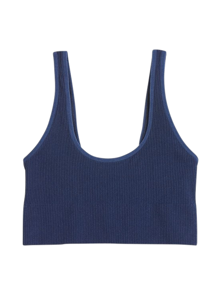Denim Puff-Sleeve Seamed Top