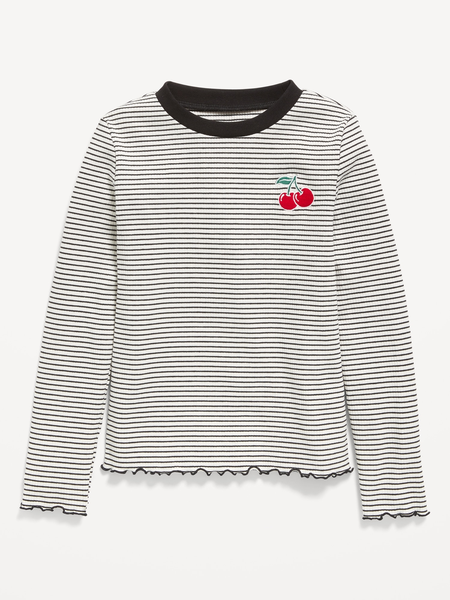 Printed Long-Sleeve Fitted Ringer Top for Girls