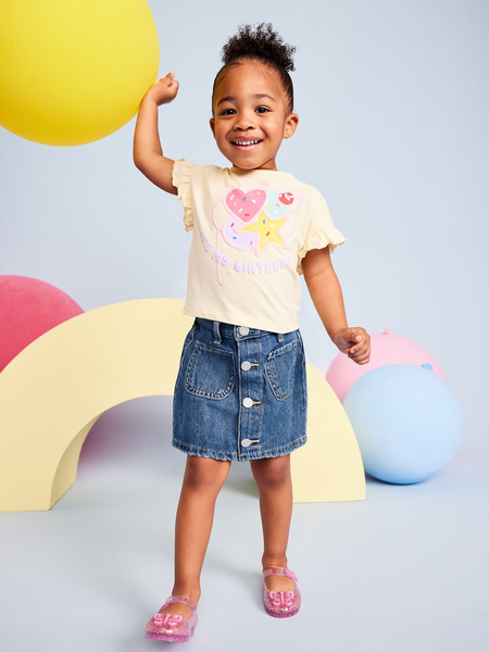Short-Sleeve Lettuce-Edge Ribbed T-Shirt for Toddler Girls