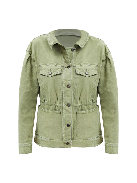 Puff Sleeve Drawstring Denim Jacket