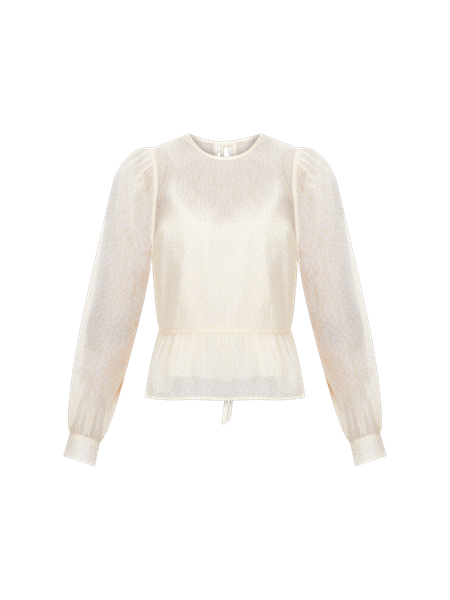 【売れ筋】 Feather Print Blouse Peplum Back Tie トップス