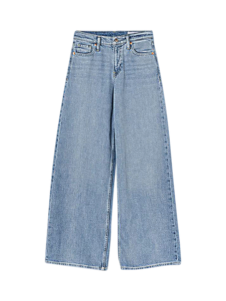 Denim Puff-Sleeve Seamed Top
