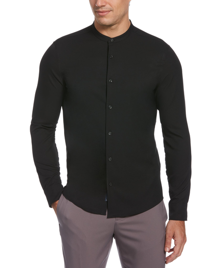 Untucked Total Stretch Slim Fit Banded Collar Shirt | Perry Ellis