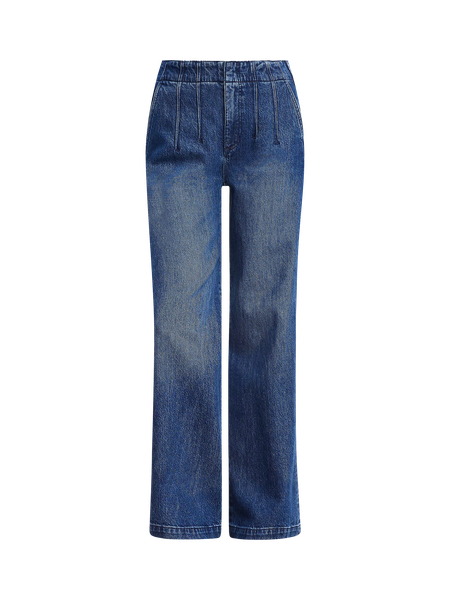 Pleated High Rise Wide Leg Jeans in Dark Wash