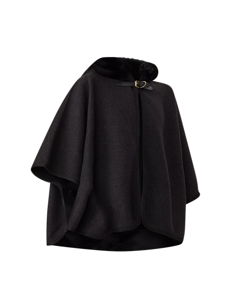 ジャケット・アウター archive poncho fur cape coat bk Buckle Faux Fur Hooded Poncho