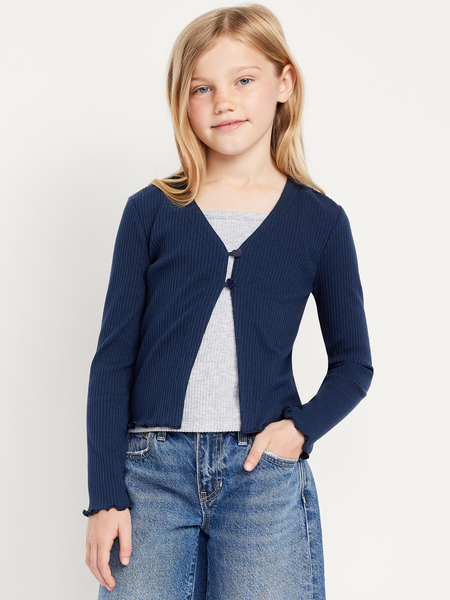 Button-Front Ribbed Cardigan for Girls