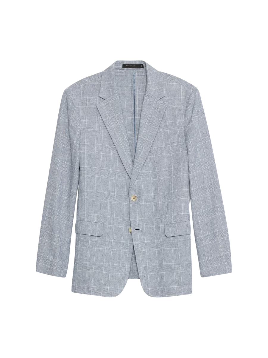 Tailored-Fit Linen-Blend Glen Plaid  Suit Trouser