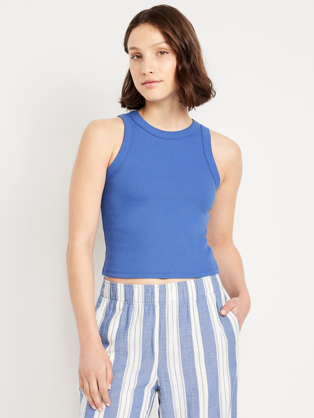 High-Waisted Linen-Blend Straight Ankle Pants