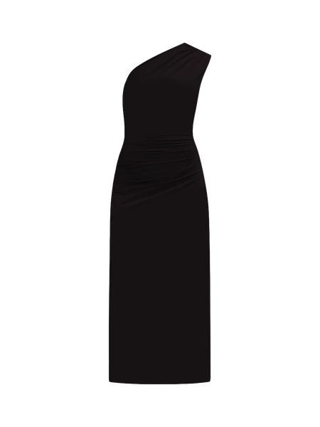 One Shoulder Shirred Midi Dress