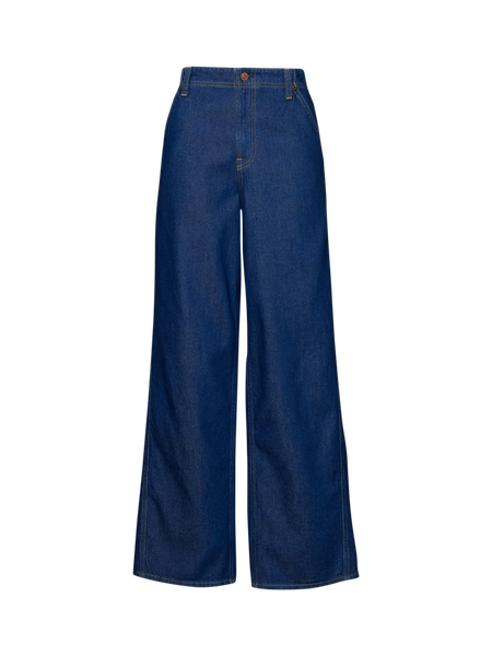 Denim Puff-Sleeve Seamed Top